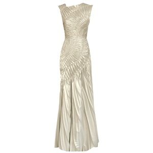 Georgia Hardinge Fossil Ivory Metallic Dress Pleated
